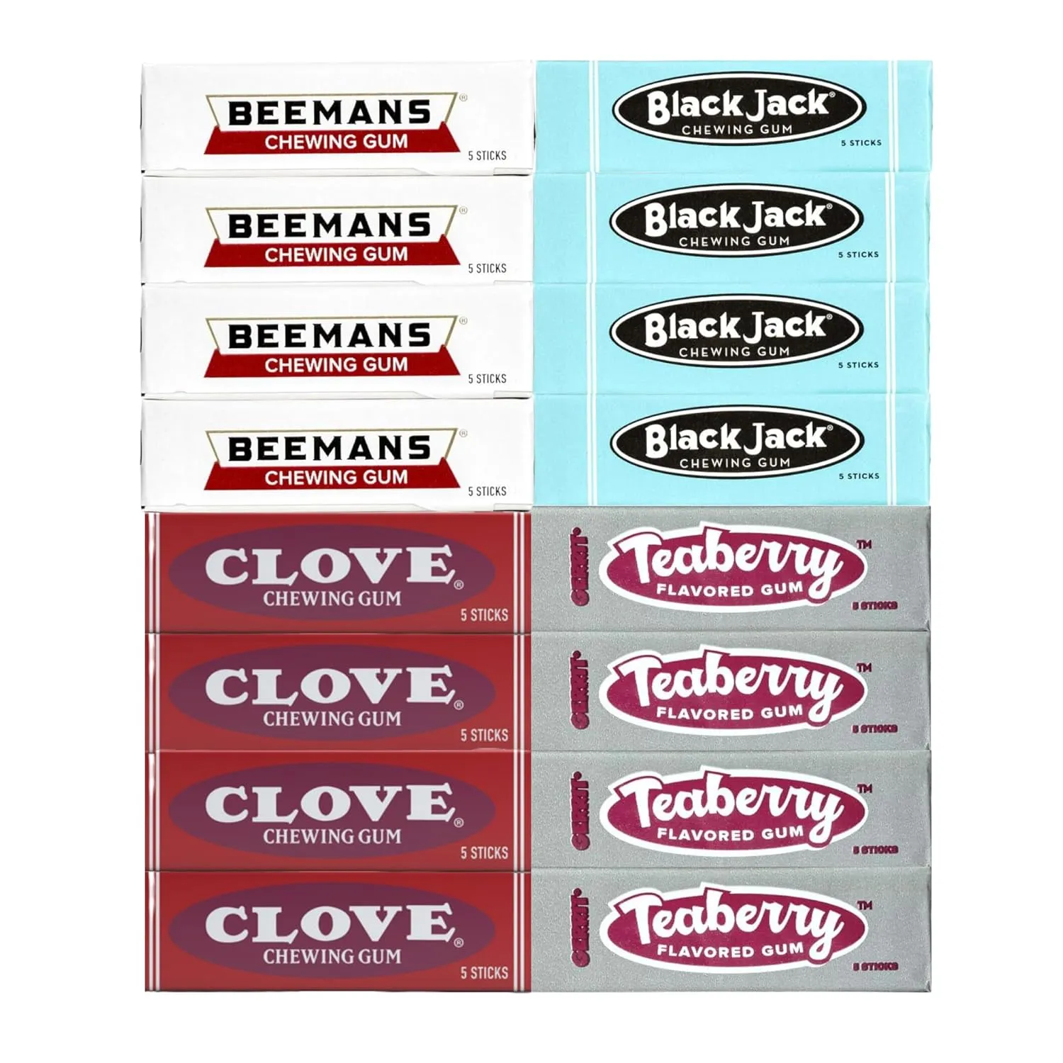 Beemans Black Jack Clove Teaberry Chewing Gum 4 Packs of Each Old Time Assortment Gum