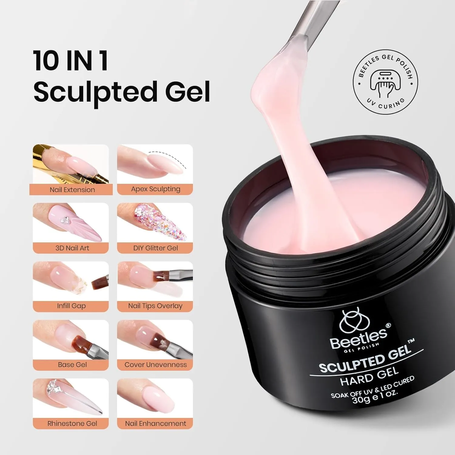 Beetles Builder Gel for Nails-10 in 1 30g *3 Colors Builder Gel Nail Kit Nail Extension Clear Nude Pink Hard Gel Sculpted Gel with Base Top Coat Nail Forms Nail Pen Nail Art Manicurist Gift for Women