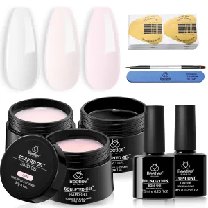 Beetles Builder Gel for Nails-10 in 1 30g *3 Colors Builder Gel Nail Kit Nail Extension Clear Nude Pink Hard Gel Sculpted Gel with Base Top Coat Nail Forms Nail Pen Nail Art Manicurist Gift for Women