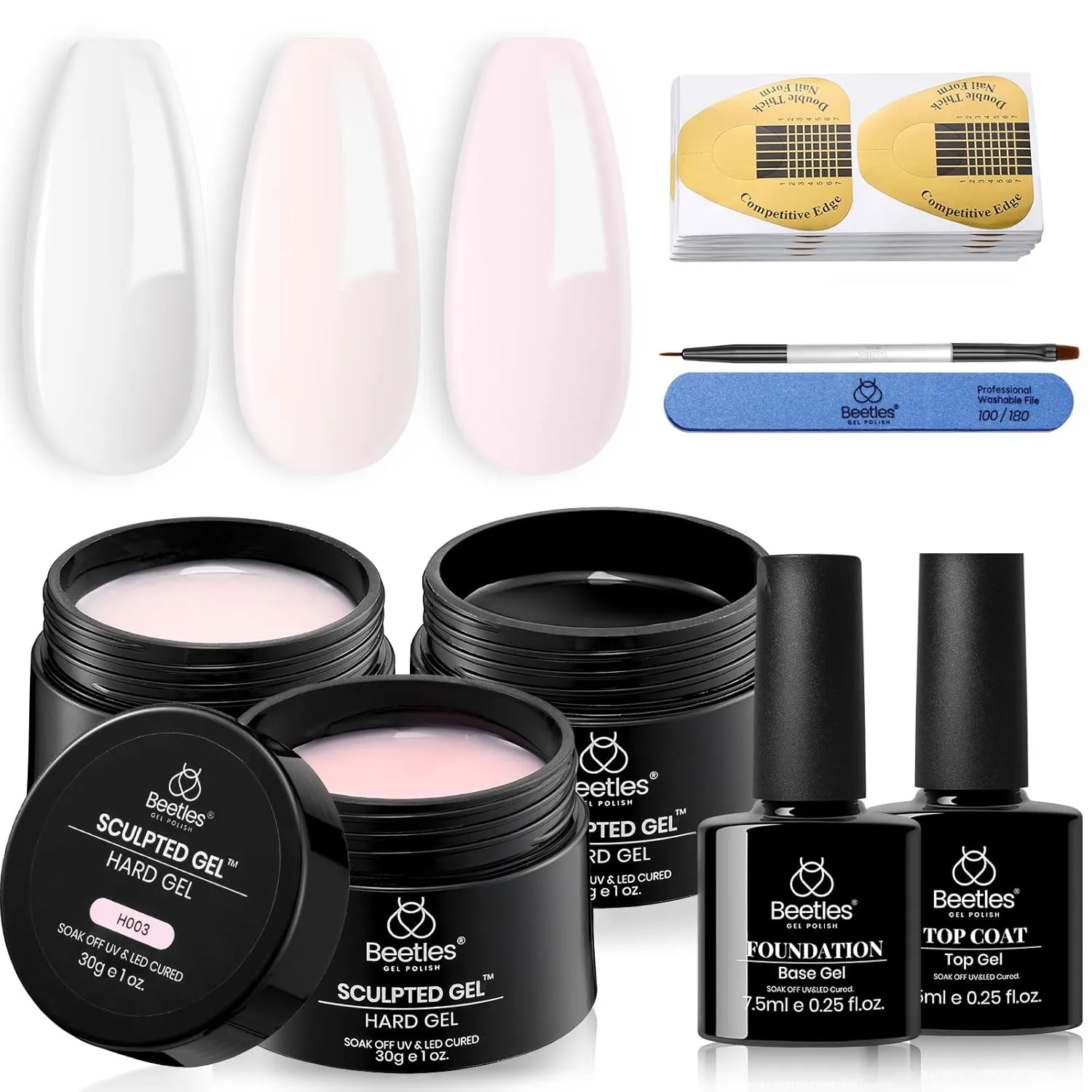 Beetles Builder Gel for Nails-10 in 1 30g *3 Colors Builder Gel Nail Kit Nail Extension Clear Nude Pink Hard Gel Sculpted Gel with Base Top Coat Nail Forms Nail Pen Nail Art Manicurist Gift for Women