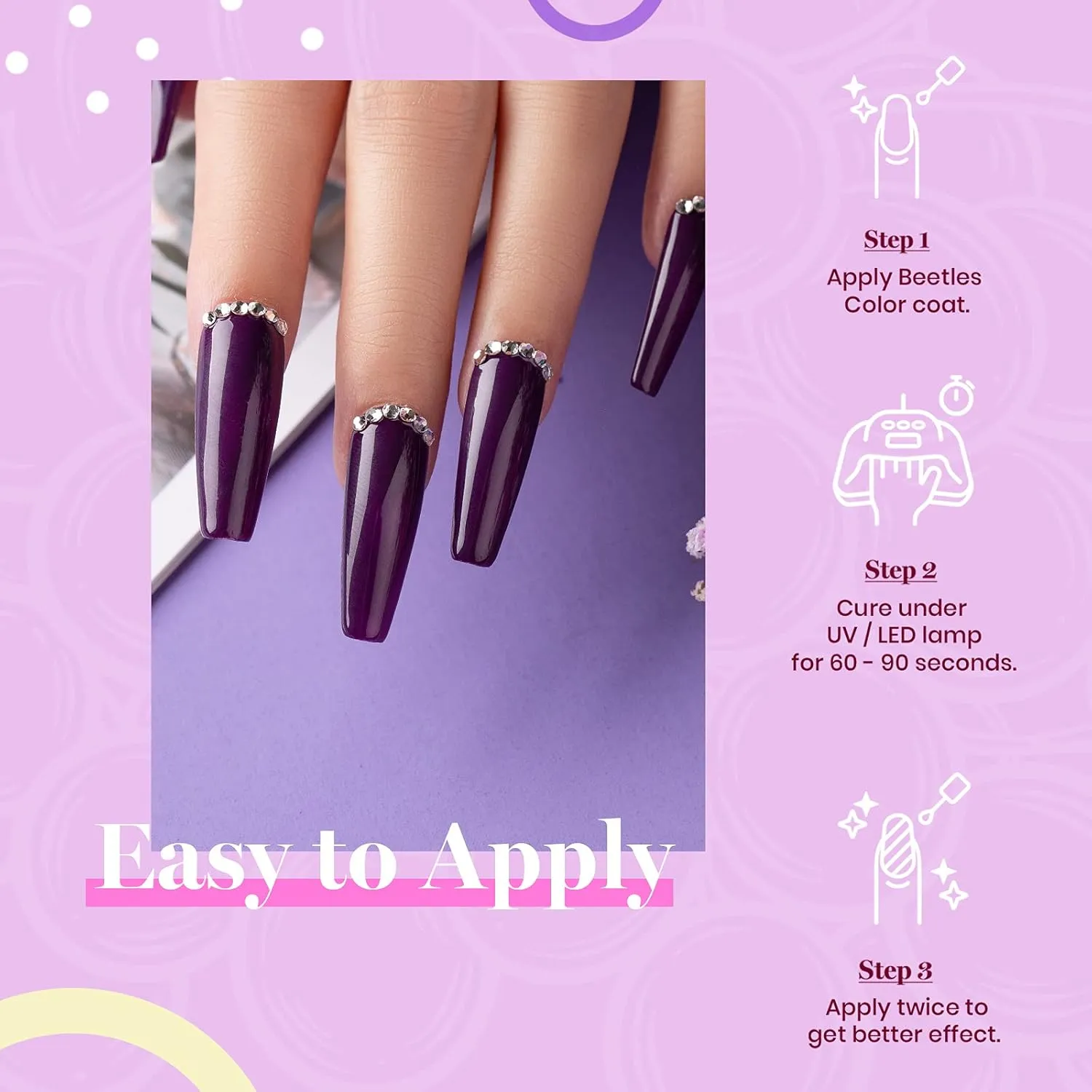 Beetles Purple Gel Nail Polish Set, 6 Colors Pastel Purple Gel Polish Glitter Pink lavender Nail Polish Soak Off U v LED Gel Nail Kit Diy Nail Art Manicure at Home Gifts for Women