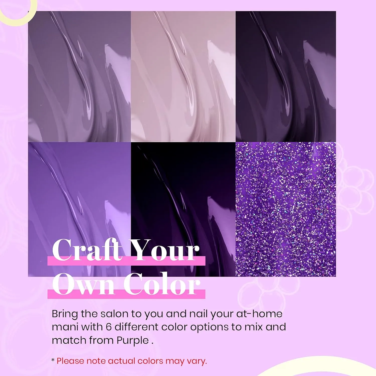 Beetles Purple Gel Nail Polish Set, 6 Colors Pastel Purple Gel Polish Glitter Pink lavender Nail Polish Soak Off U v LED Gel Nail Kit Diy Nail Art Manicure at Home Gifts for Women