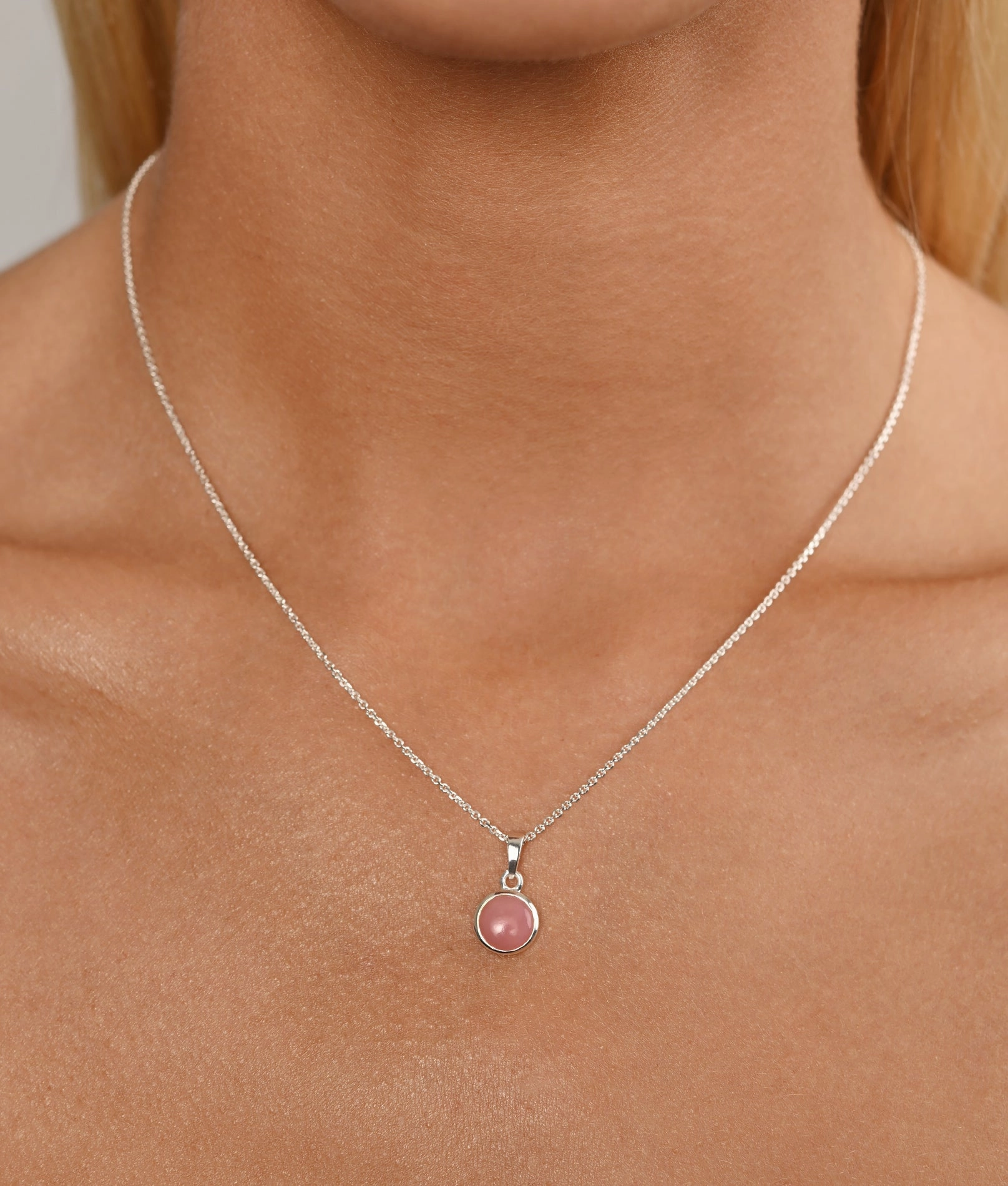 Belcher Necklace With Round Pink Opal