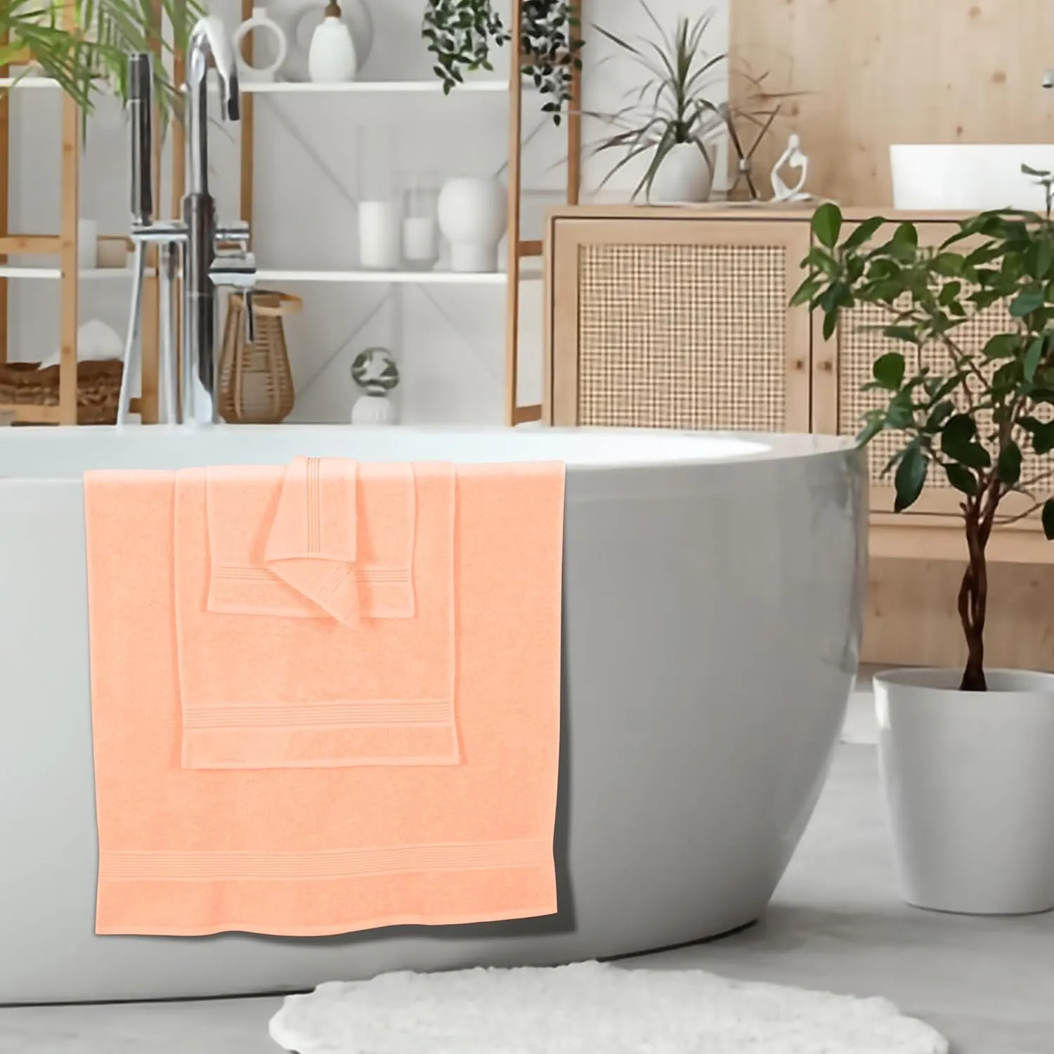 Belizzi Home Ultra Soft 6 Pack Cotton Towel Set, Contains 2 Bath Towels 28x55 inch, 2 Hand Towels 16x24 inch & 2 Wash Coths 12x12 inch, Ideal for Everyday use, Compact & Lightweight - Peach