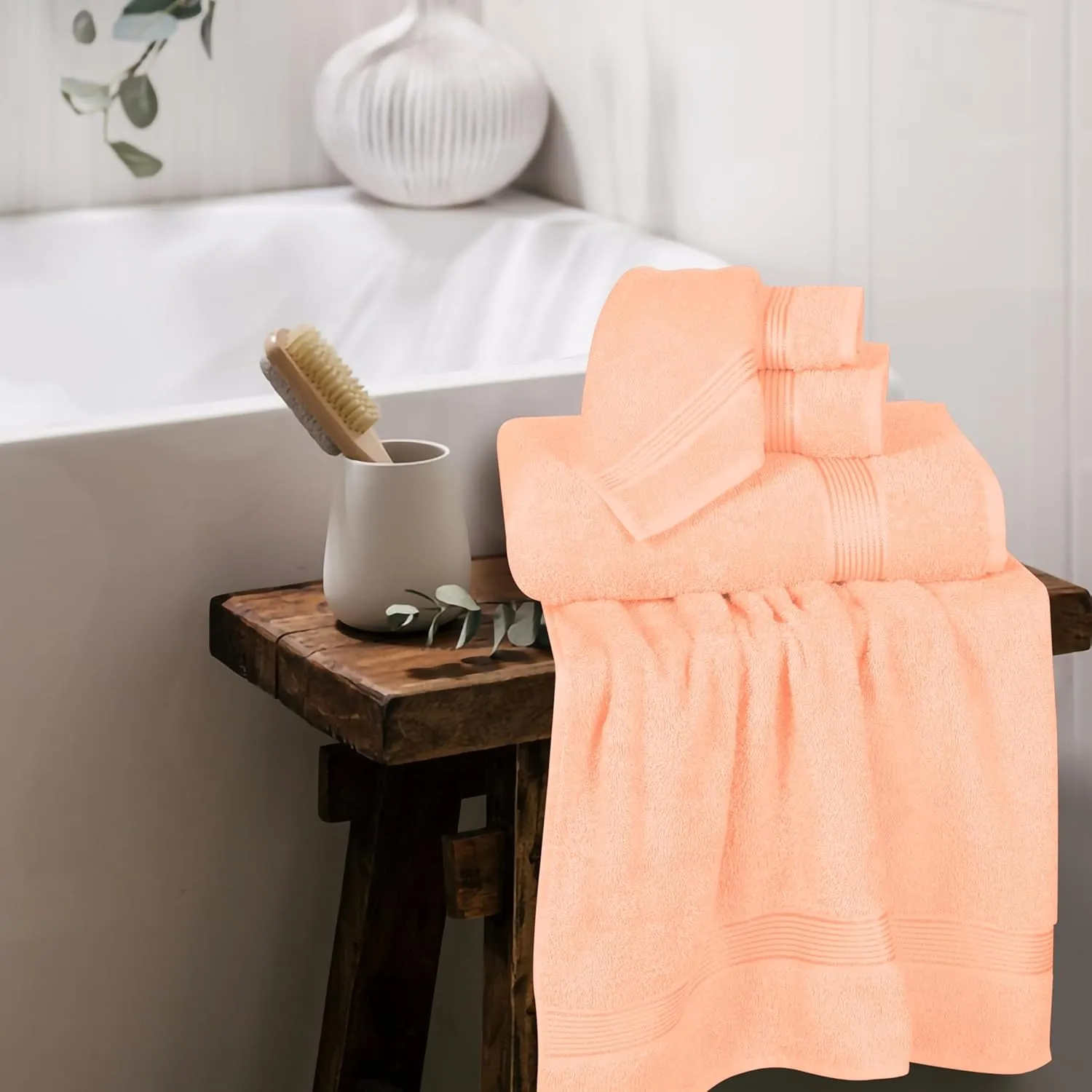 Belizzi Home Ultra Soft 6 Pack Cotton Towel Set, Contains 2 Bath Towels 28x55 inch, 2 Hand Towels 16x24 inch & 2 Wash Coths 12x12 inch, Ideal for Everyday use, Compact & Lightweight - Peach