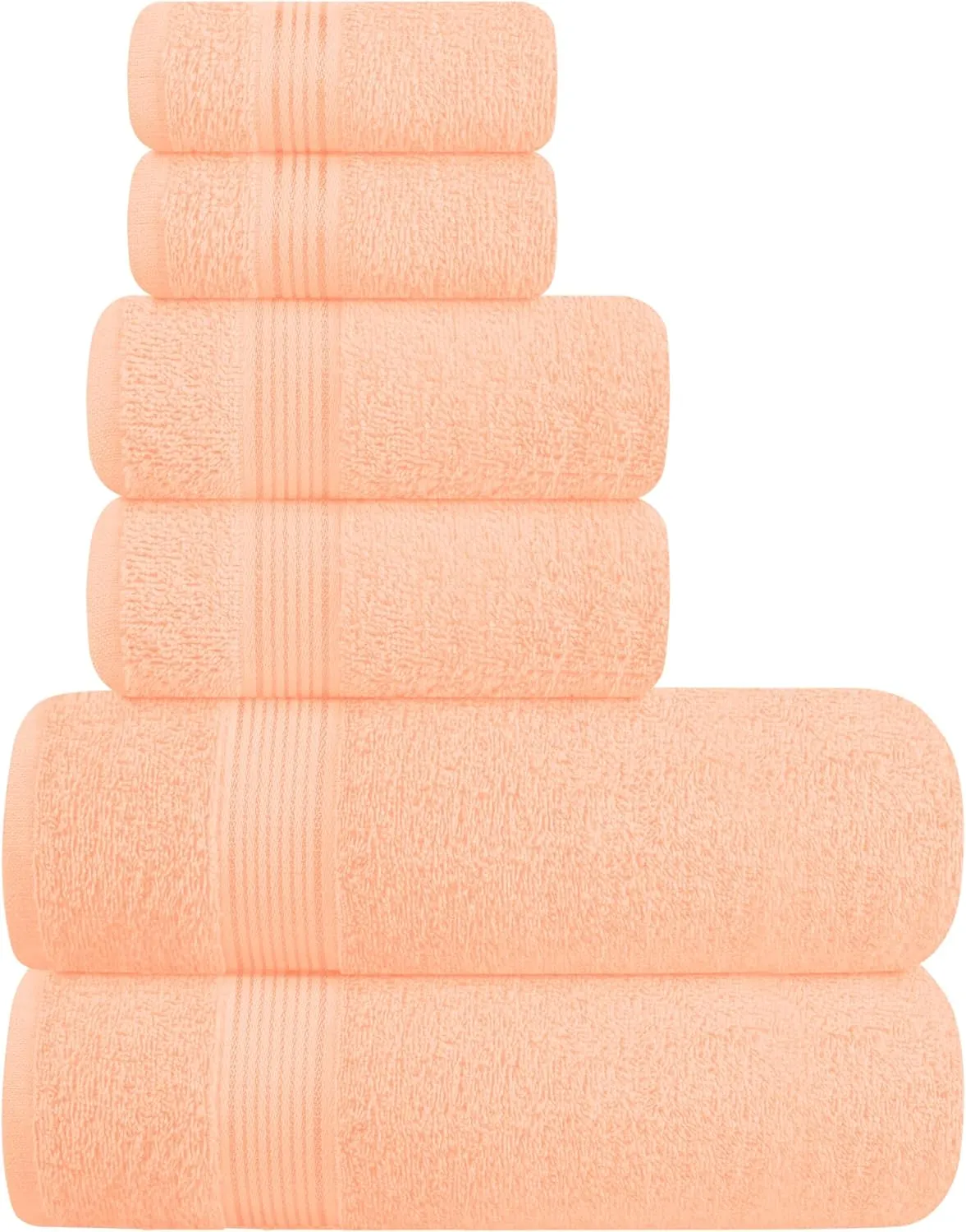 Belizzi Home Ultra Soft 6 Pack Cotton Towel Set, Contains 2 Bath Towels 28x55 inch, 2 Hand Towels 16x24 inch & 2 Wash Coths 12x12 inch, Ideal for Everyday use, Compact & Lightweight - Peach