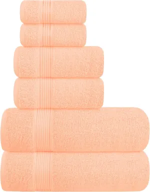 Belizzi Home Ultra Soft 6 Pack Cotton Towel Set, Contains 2 Bath Towels 28x55 inch, 2 Hand Towels 16x24 inch & 2 Wash Coths 12x12 inch, Ideal for Everyday use, Compact & Lightweight - Peach