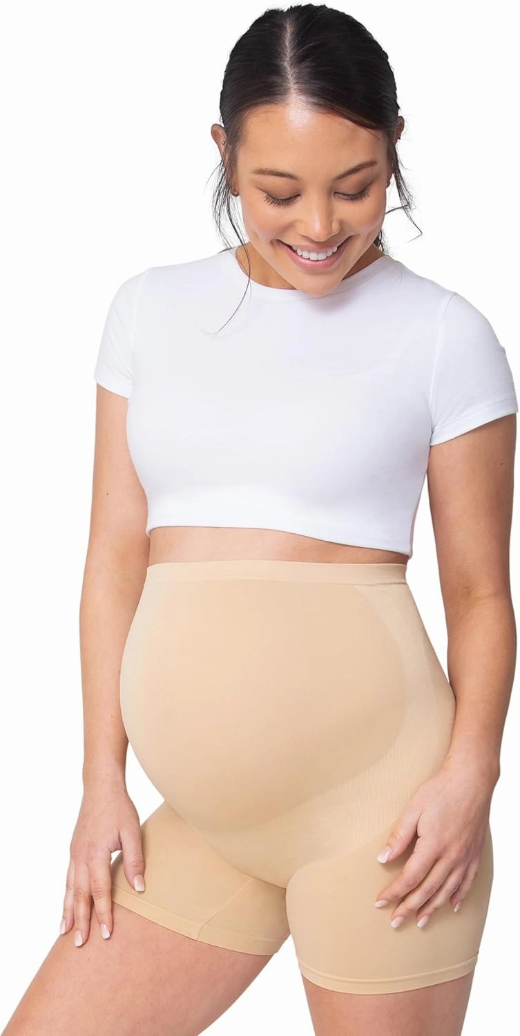 BELLY BANDIT BASICS Maternity Support Shorts – Over-Belly Pregnancy Shapewear for Gentle Compression & Back Support – Seamless, Breathable, and Comfortable Pregnancy Shorts, Nude - X-Large