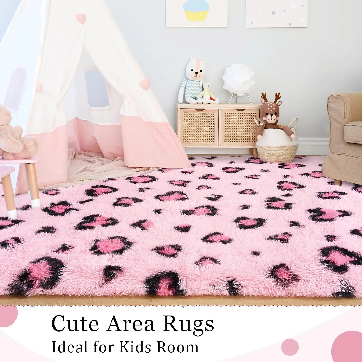 BENRON Pink Leopard Rugs, Soft Bedroom & Living Room Decor, Girls Room Cheetah Print, Small Dorm Apartment Entryway Rugs