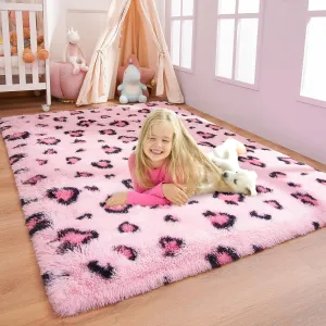 BENRON Pink Leopard Rugs, Soft Bedroom & Living Room Decor, Girls Room Cheetah Print, Small Dorm Apartment Entryway Rugs