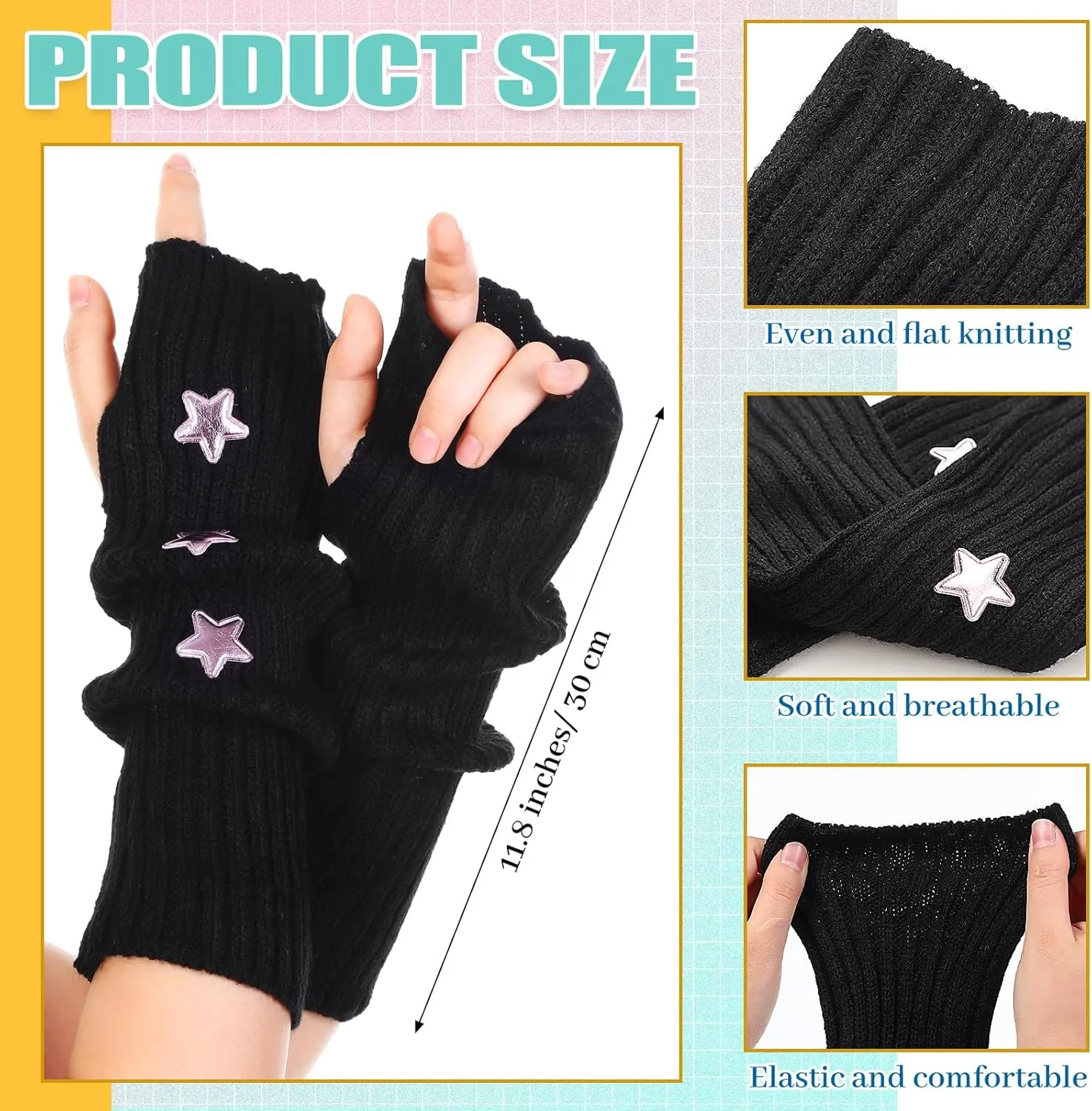 Berlune 6 Pairs Arm Kawaii Warmers Sleeves Cute Y2k Harajuku Japanese Style for Women Girls Lolita Costume School, 6 Colors