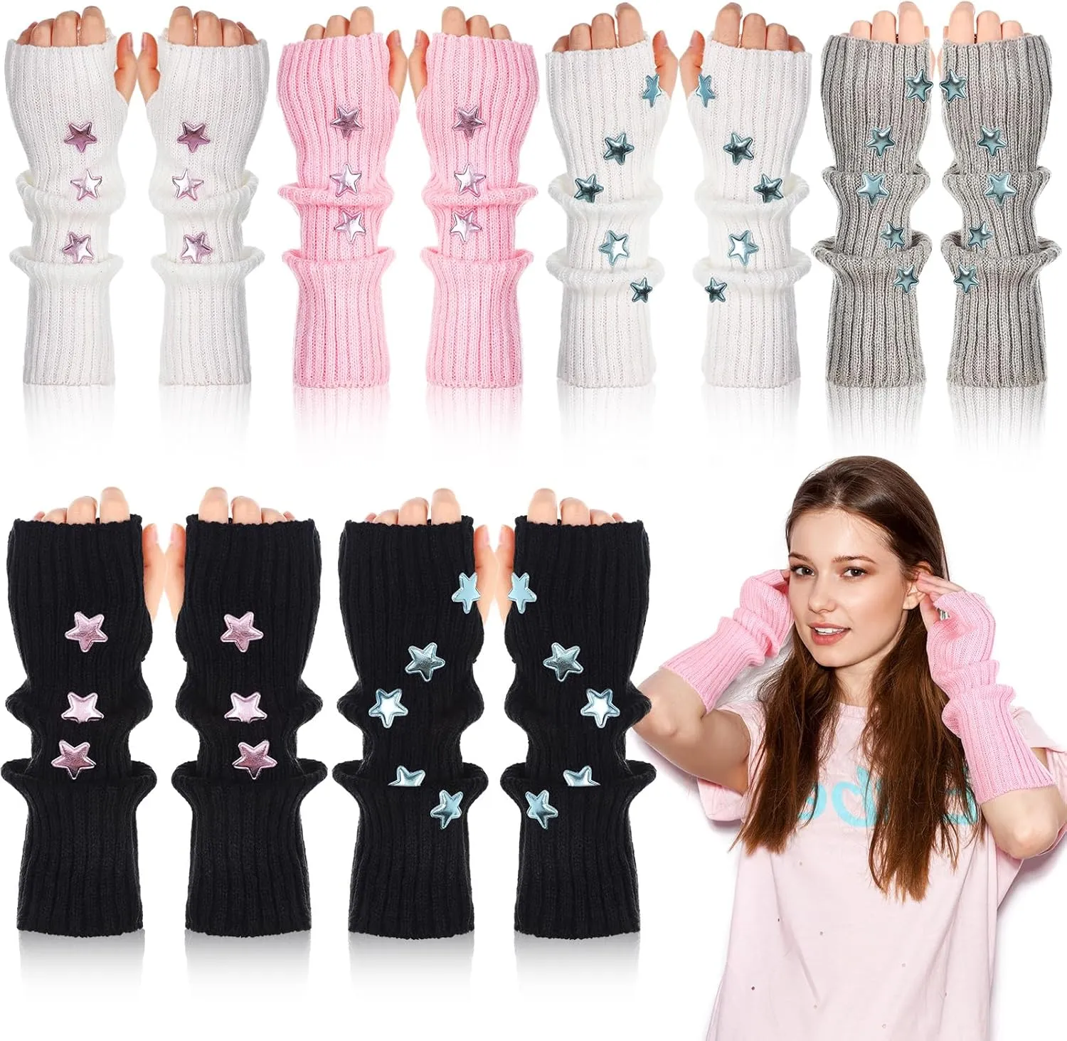 Berlune 6 Pairs Arm Kawaii Warmers Sleeves Cute Y2k Harajuku Japanese Style for Women Girls Lolita Costume School, 6 Colors
