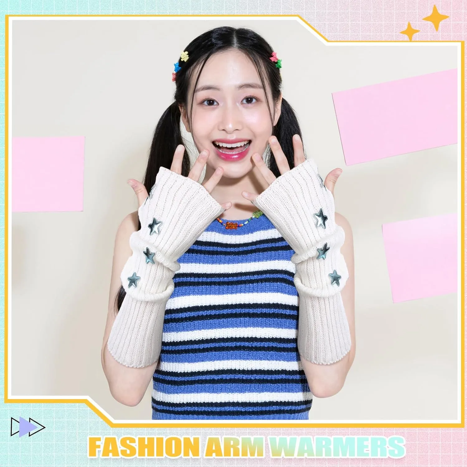 Berlune 6 Pairs Arm Kawaii Warmers Sleeves Cute Y2k Harajuku Japanese Style for Women Girls Lolita Costume School, 6 Colors