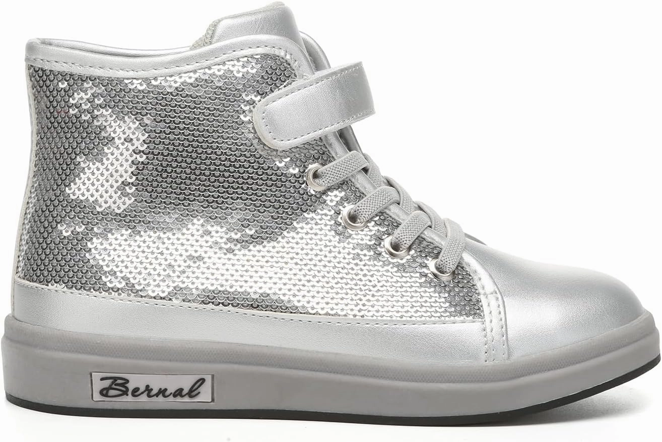 Bernal Kids Fashion High Top Sneakers Sparkle Sequins Flash Walking Shoes for Boys Girls Gift Party Birthday Christmas Halloween (Toddler/Little Kid/Big Kid)