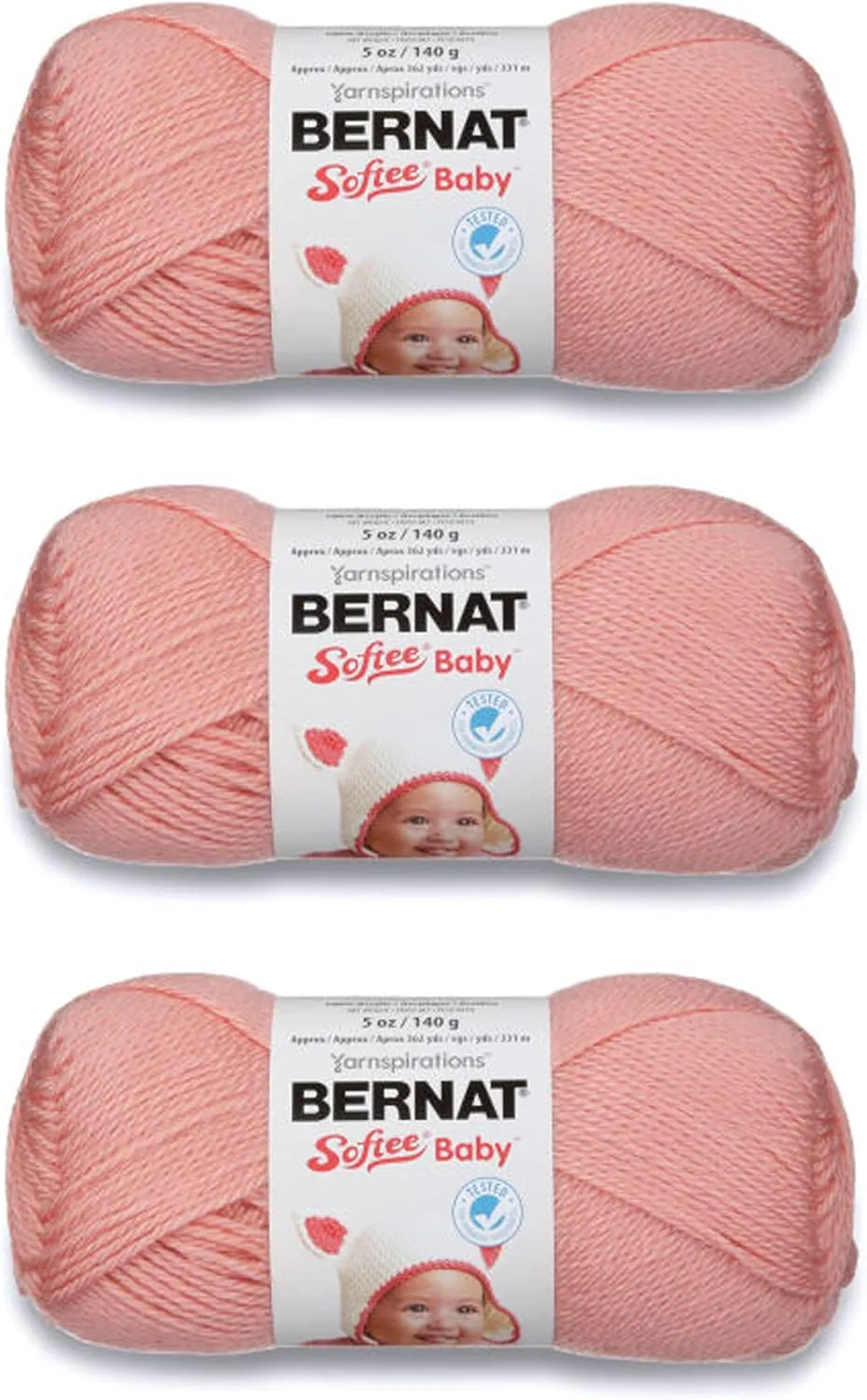 Bernat Softee Baby Soft Peach Yarn - 3 Pack of 141g/5oz - Acrylic - 3 DK (Light) - 362 Yards - Knitting/Crochet