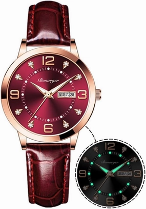 BESTKANG Leather Women Watches Ladies Dress Analog Quartz Date Classic Luminous Leather Strap 3ATM Waterproof Female Wrist Watch