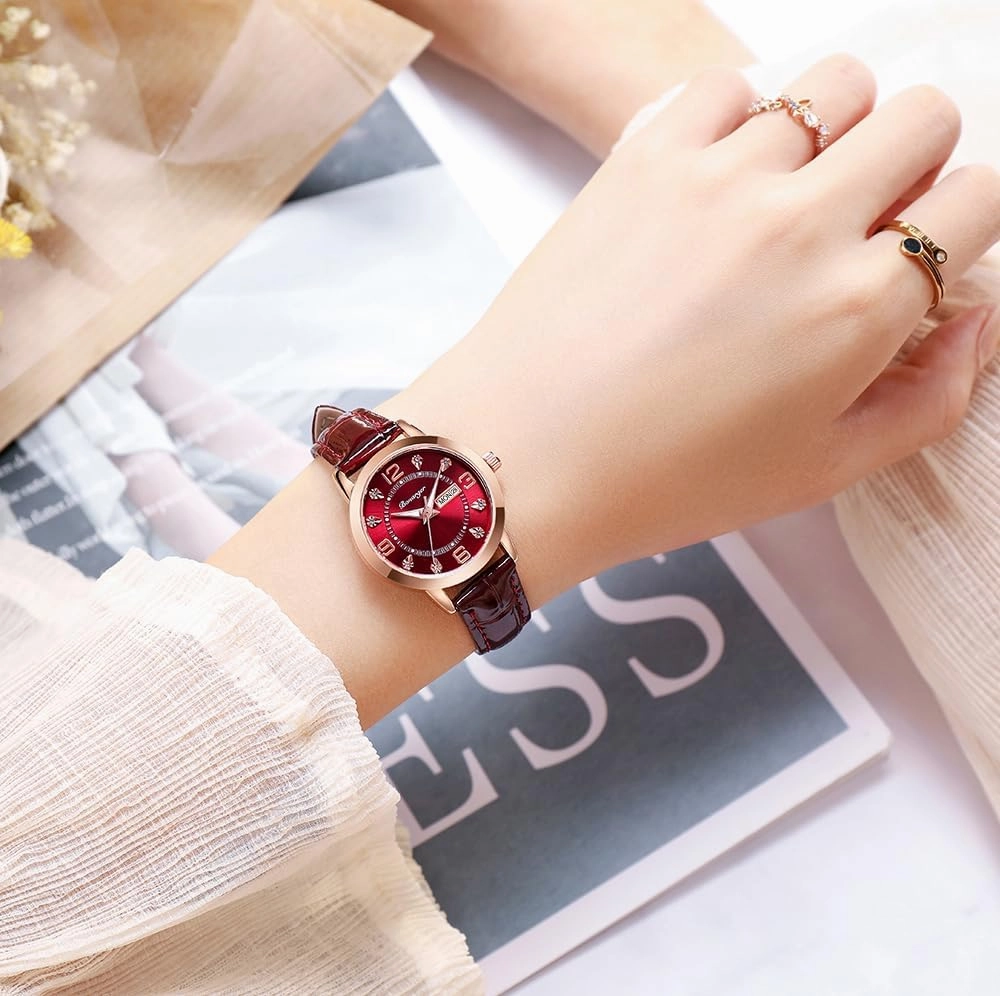 BESTKANG Leather Women Watches Ladies Dress Analog Quartz Date Classic Luminous Leather Strap 3ATM Waterproof Female Wrist Watch