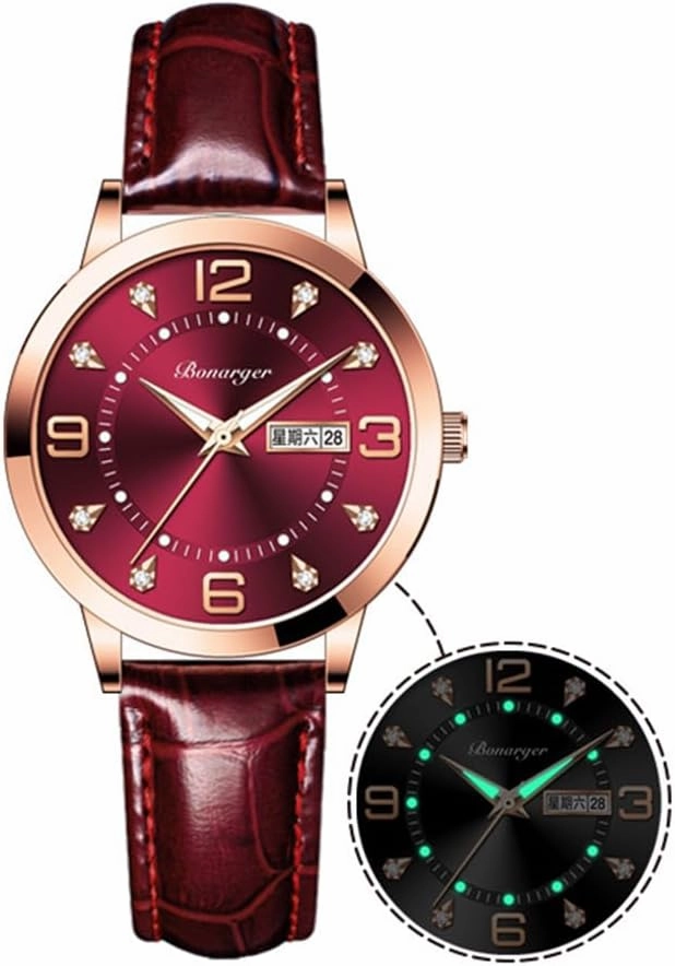 BESTKANG Leather Women Watches Ladies Dress Analog Quartz Date Classic Luminous Leather Strap 3ATM Waterproof Female Wrist Watch