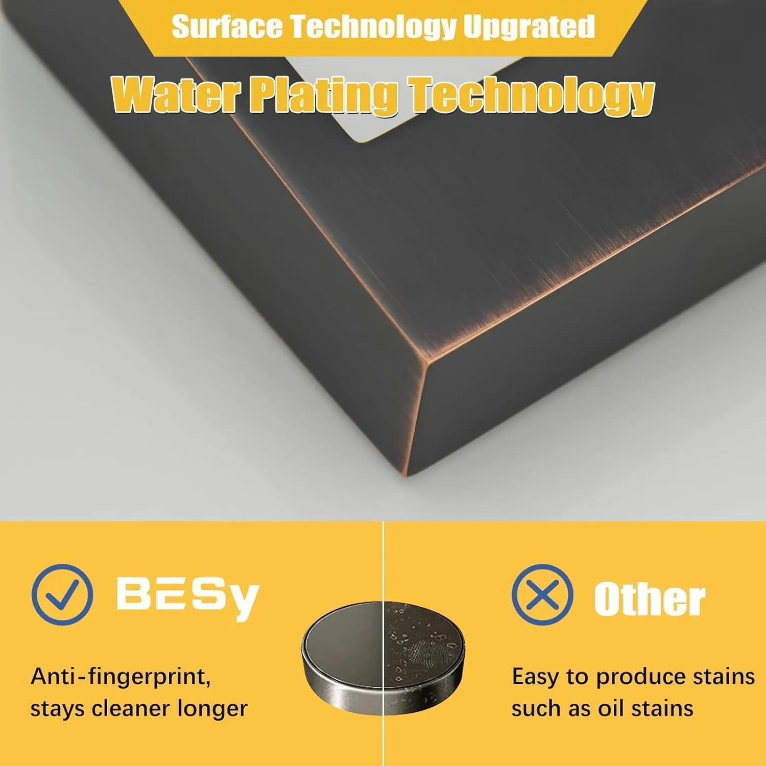 BESy Oil Rubbed Bronze Widespread 3 Hole Bathroom Sink Faucet, Waterfall Wide Spread Vanity 2 Handle with Supply Lines Pop Up Drain Stainless Steel