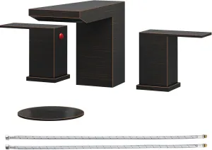 BESy Oil Rubbed Bronze Widespread 3 Hole Bathroom Sink Faucet, Waterfall Wide Spread Vanity 2 Handle with Supply Lines Pop Up Drain Stainless Steel
