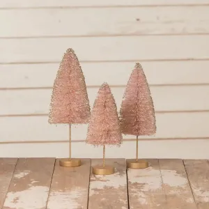 Bethany Lowe Rose Quartz Gold Glow Bottle Brush Trees, Set of 3