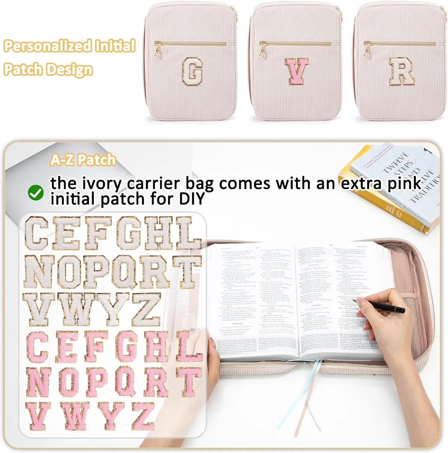 Bible Cover for Women, Initial Personalized Bible Gift - Bible Case for Men - Bible Holder - Bible Bag - Bible Carrier - Bible Carrying Case with Pockets for Bible Study Suppliers, Bible Accessories