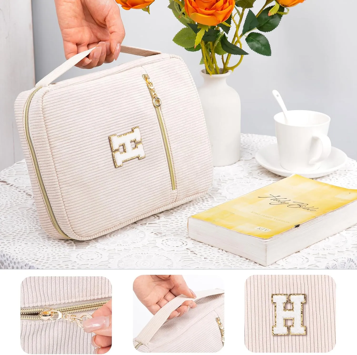 Bible Cover for Women, Initial Personalized Bible Gift - Bible Case for Men - Bible Holder - Bible Bag - Bible Carrier - Bible Carrying Case with Pockets for Bible Study Suppliers, Bible Accessories