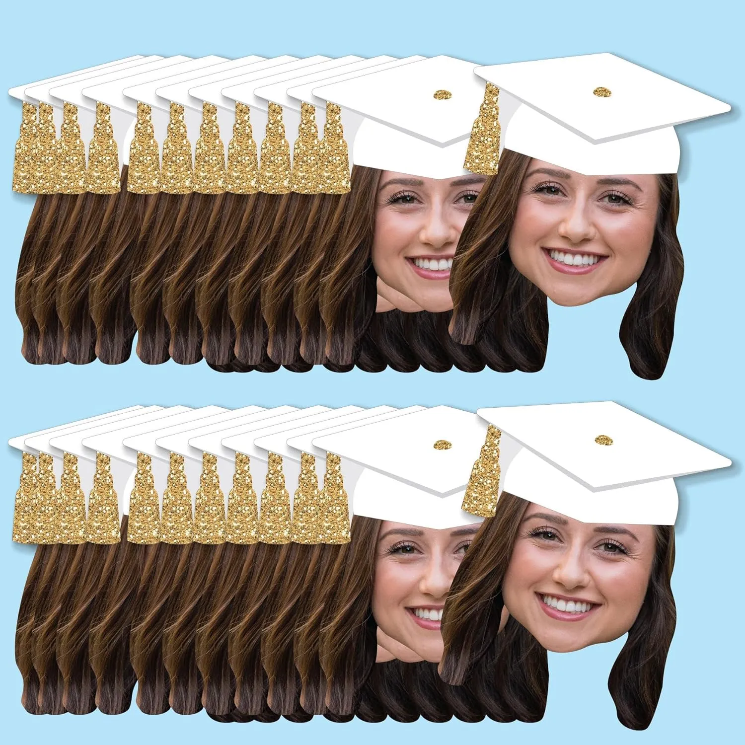 Big Dot of Happiness White and Gold Grad Cap Custom Fun Face Cutouts, Personalized DIY Grad Party Decoration Confetti, Small Photo Head Cut-Outs - Upload 1 Photo - 24 Count