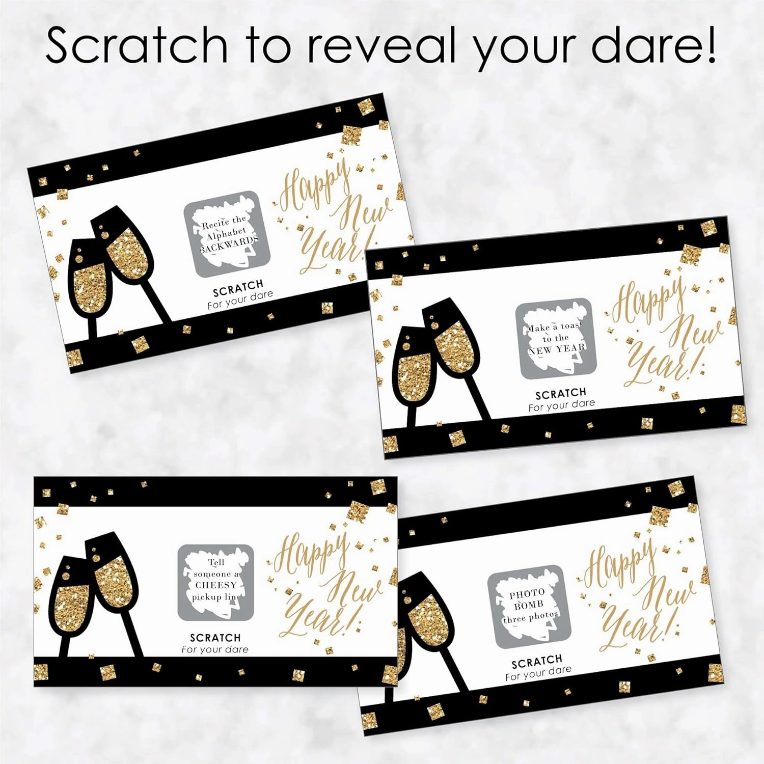 Big Dot of Happiness New Year's Eve - Gold - New Years Eve Party Game Scratch Off Dare Cards - 22 Count
