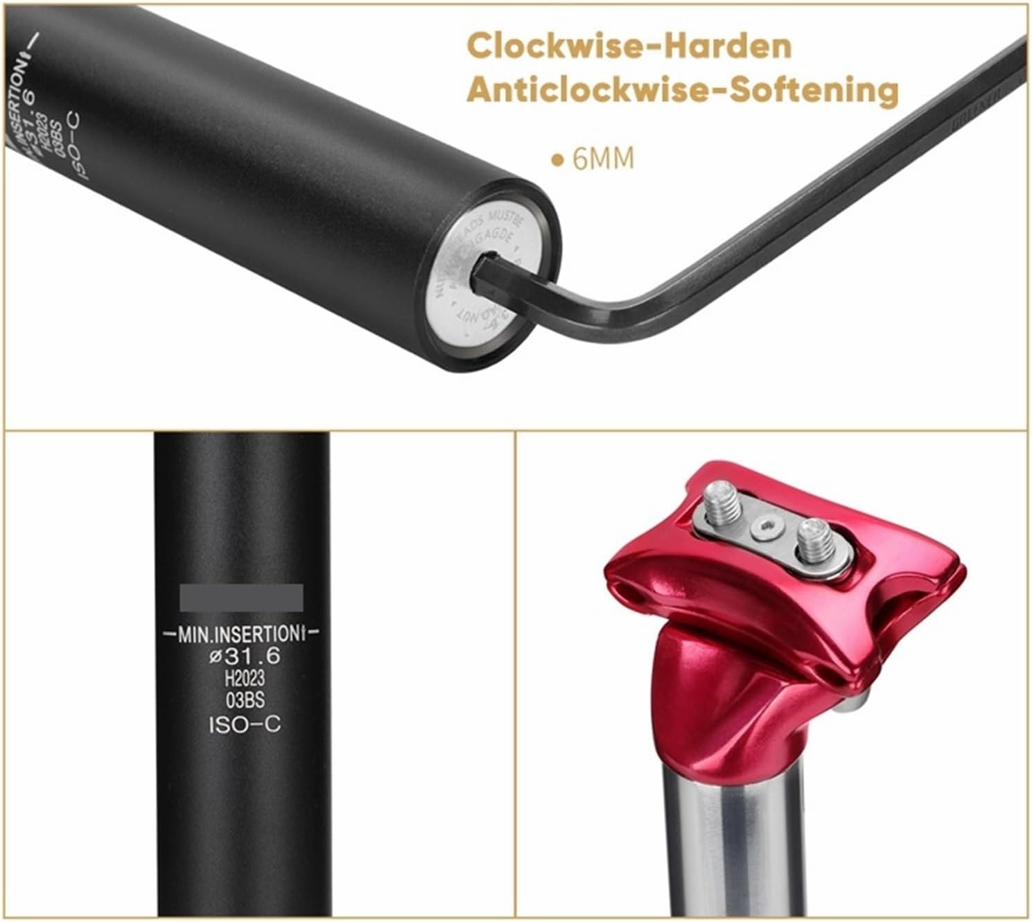 Bike Suspension Seatpost 27.2/31.6/28.6/30.4/30.8/33.9mm MTB Suspension Seat Tube 350mm Shock Absorber Seat Post Bike Parts for Mountain Road Bike