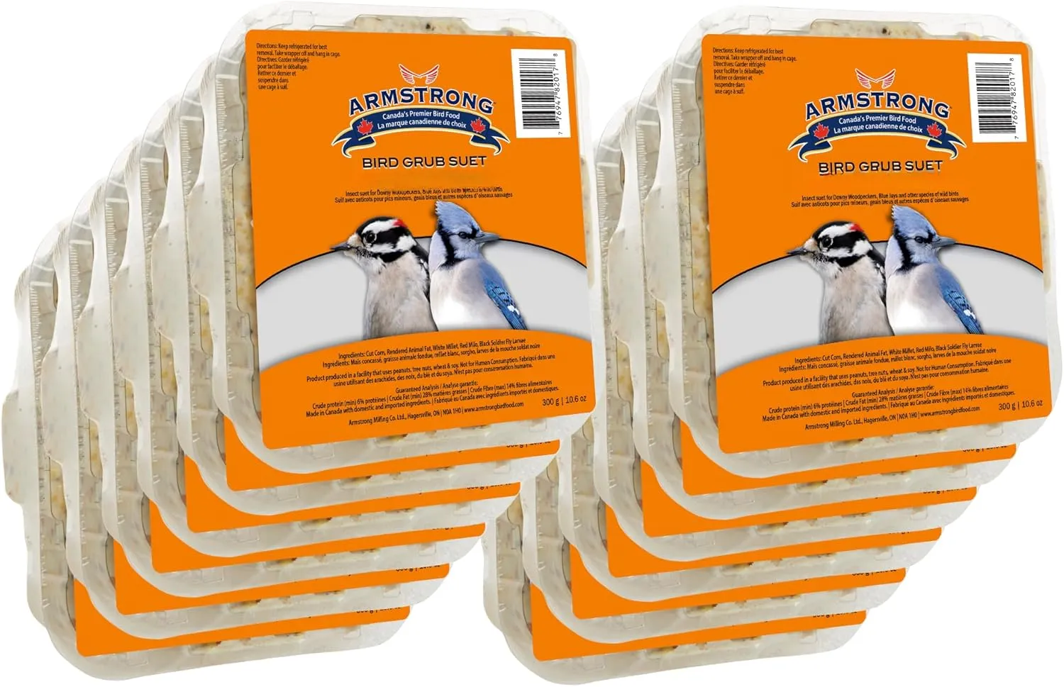 Bird Grub Suet Cake, 10.6 Ounces (Pack of 12) - with Dehydrated Insects, Cut Corn and Rendered Beef Fat for Downy Woodpeckers and Northern Flickers