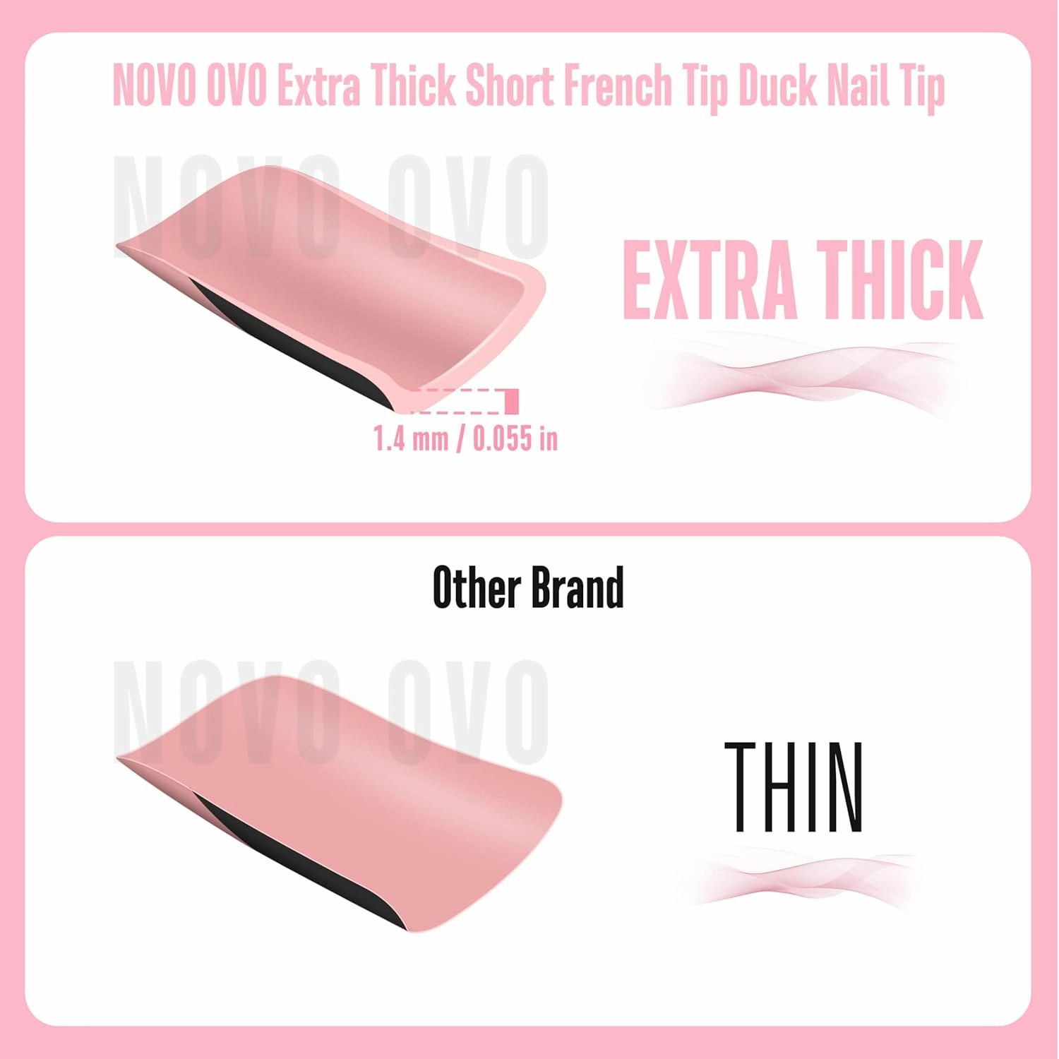 Black French Tip Short Duck Nail Tips Press on, BABY PINK Pre-designed Soft Gel Nail Extension, Extra thick Full Cover Matte Vrial False Nails for DIY x 12 Sizes 240 pcs