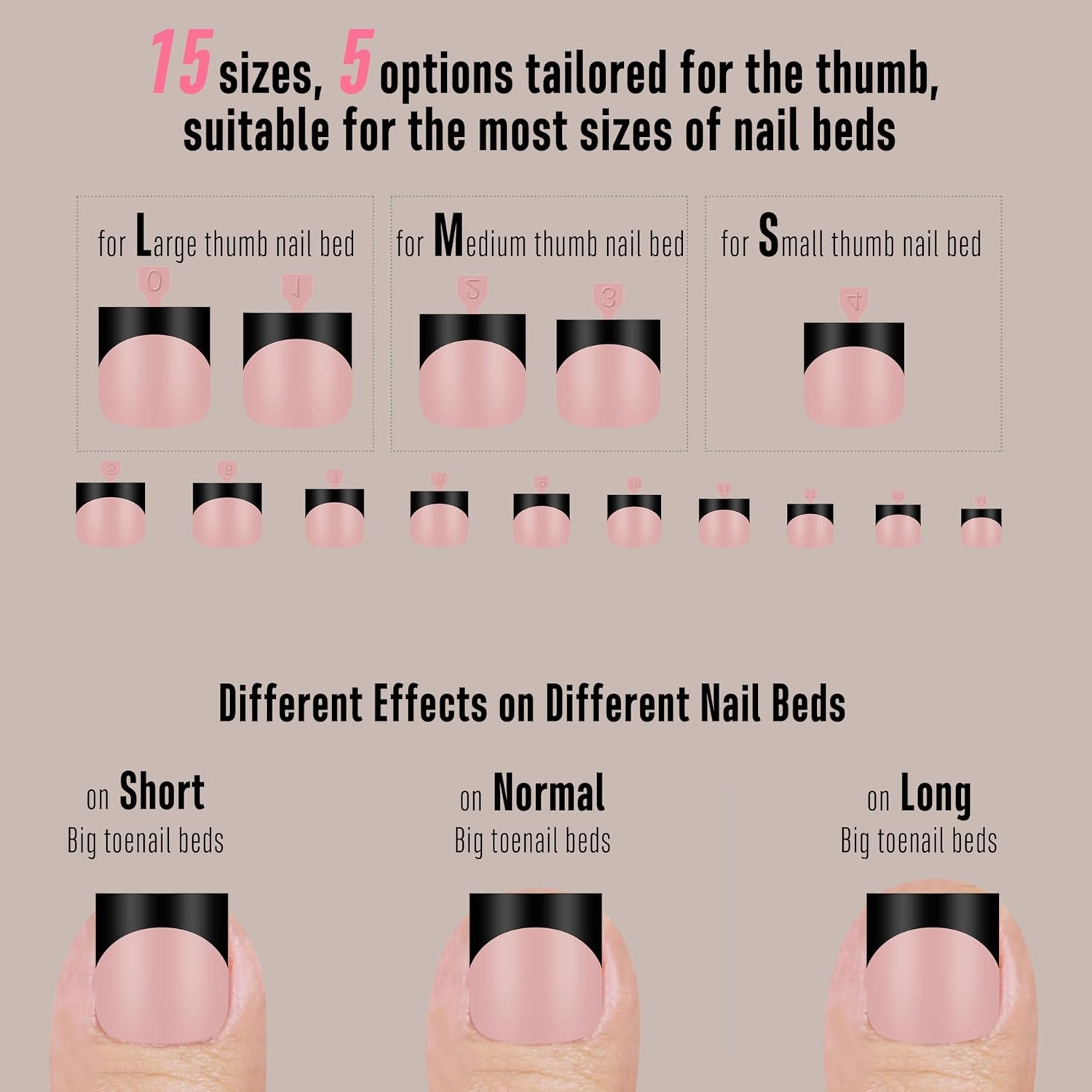 Black French Tip Toe Nail Tips Press on, BABY PINK Sharp Square Pre-Designed Soft Gel False Toenail Extension, Long/Medium Wide Fake Toenails, Full Cover Acrylic for DIY 15 Sizes 240 pcs
