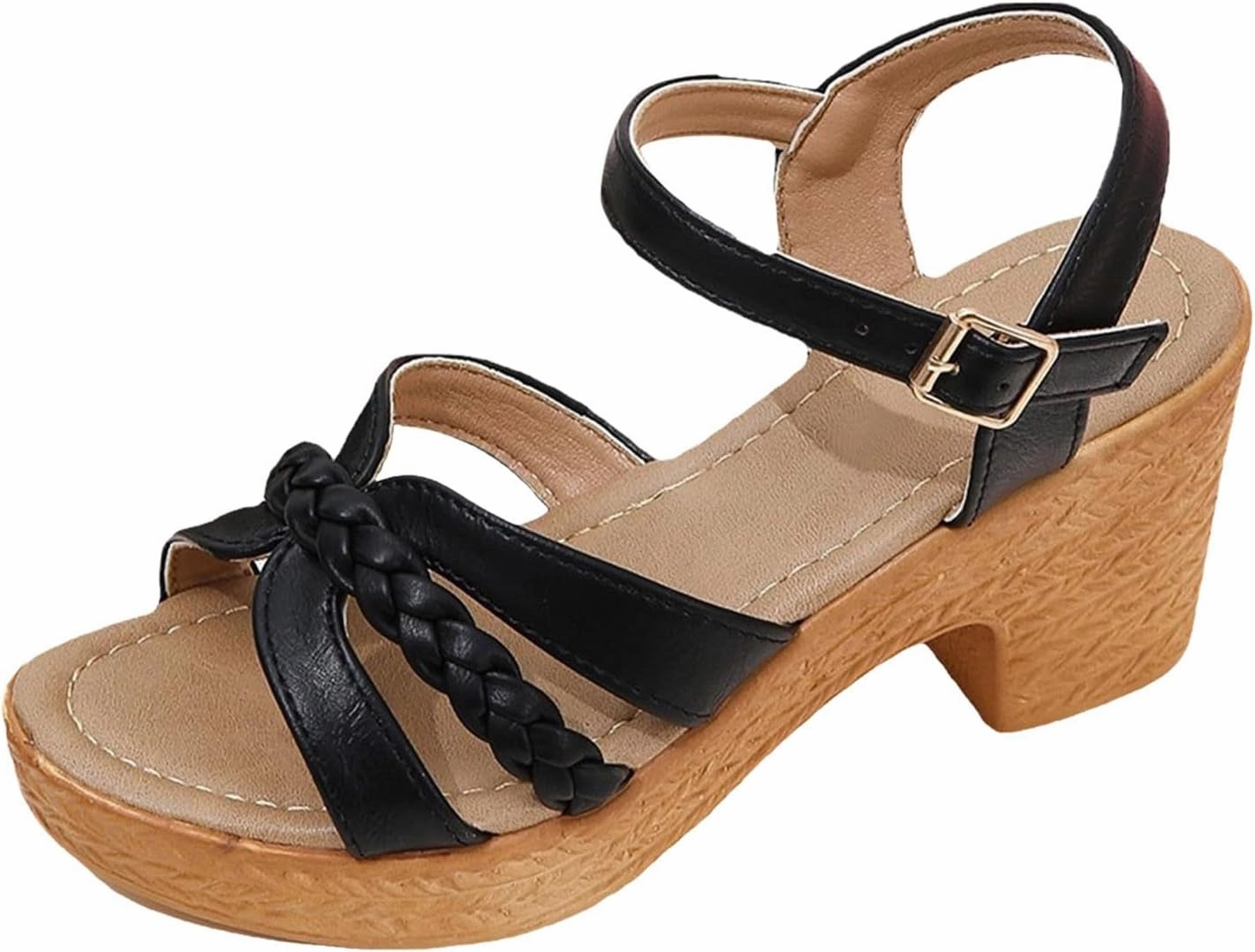 Block Heeled Platform Sandals for Women Open Toe Chunky Sandals with Adjustable Ankle Strap Leather Dress Shoes