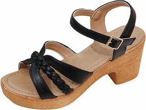 Block Heeled Platform Sandals for Women Open Toe Chunky Sandals with Adjustable Ankle Strap Leather Dress Shoes