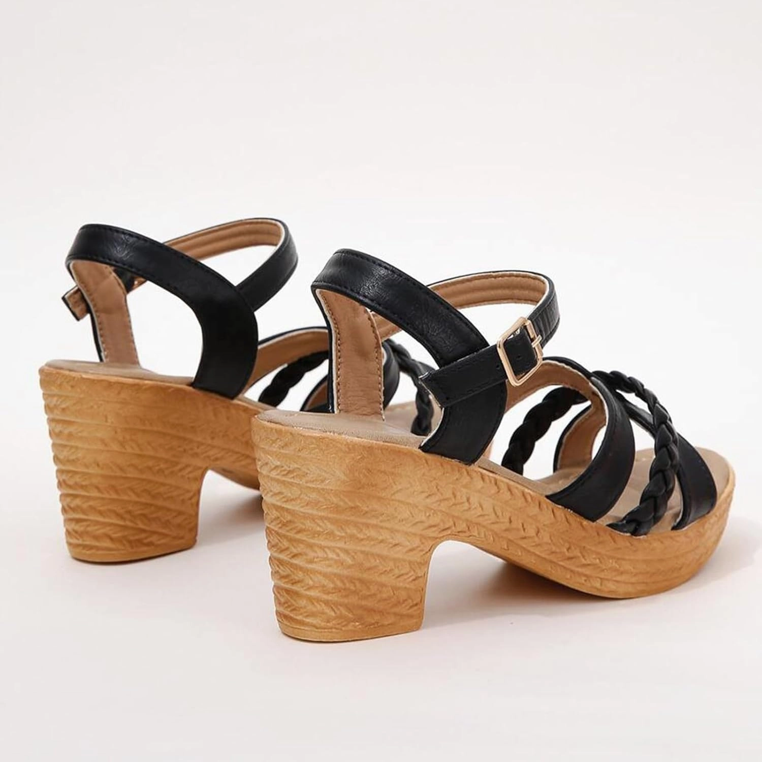Block Heeled Platform Sandals for Women Open Toe Chunky Sandals with Adjustable Ankle Strap Leather Dress Shoes