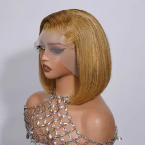 Blonde 13x4 Lace Front Bob Wig Human Hair Pre Plucked Stairght 27# Colored Short Bob for Black Women Short Wig Bob 180 Density 12 Inch