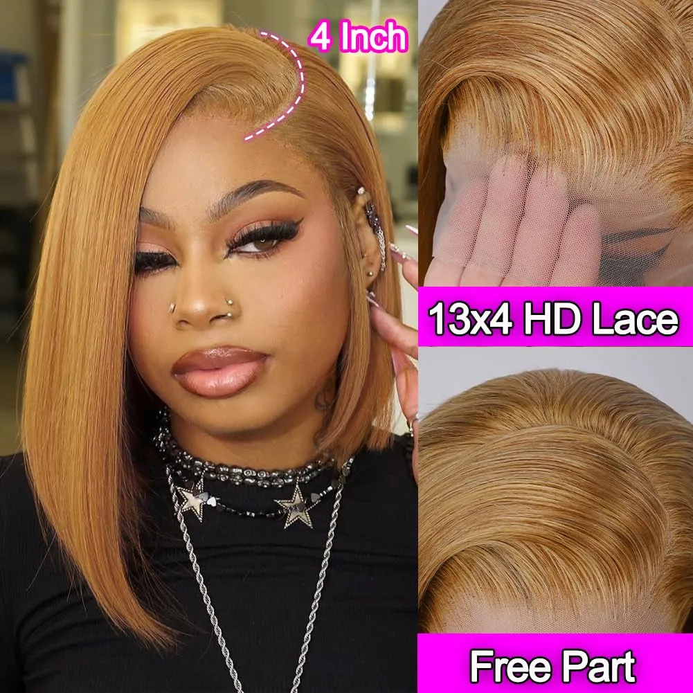 Blonde 13x4 Lace Front Bob Wig Human Hair Pre Plucked Stairght 27# Colored Short Bob for Black Women Short Wig Bob 180 Density 12 Inch