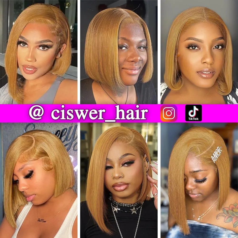Blonde 13x4 Lace Front Bob Wig Human Hair Pre Plucked Stairght 27# Colored Short Bob for Black Women Short Wig Bob 180 Density 12 Inch