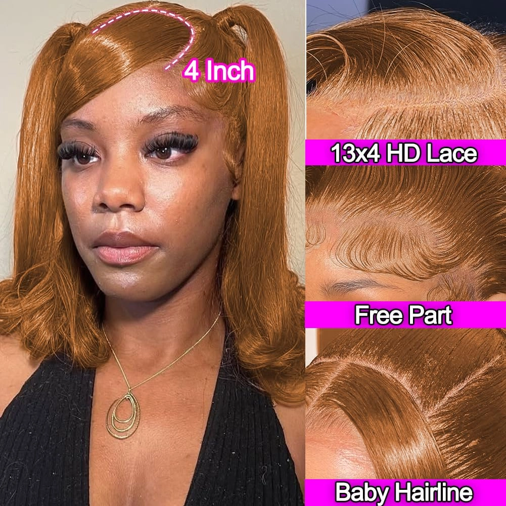 Blonde 13x4 Lace Front Bob Wig Human Hair Pre Plucked Stairght 30# Colored Short Bob for Black Women Short Wig Bob 180 Density 12 Inch