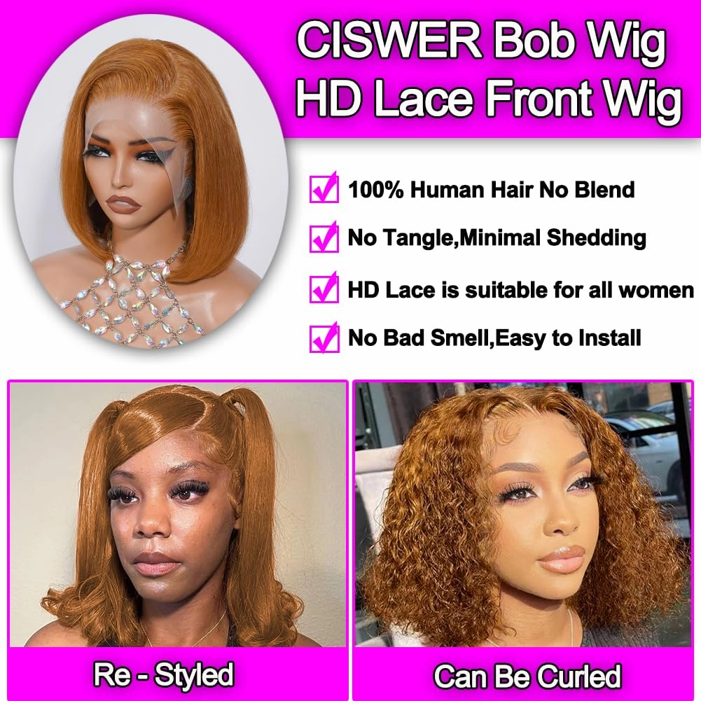 Blonde 13x4 Lace Front Bob Wig Human Hair Pre Plucked Stairght 30# Colored Short Bob for Black Women Short Wig Bob 180 Density 12 Inch