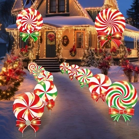 Blosssound 12 Pcs Christmas decorations outdoor Christmas Candy Sign Cane Yard Signs With Stakes LED Lights Xmas Peppermint lawn sign Xmas Party Supplies for Party Porch Lawn Walkway decor