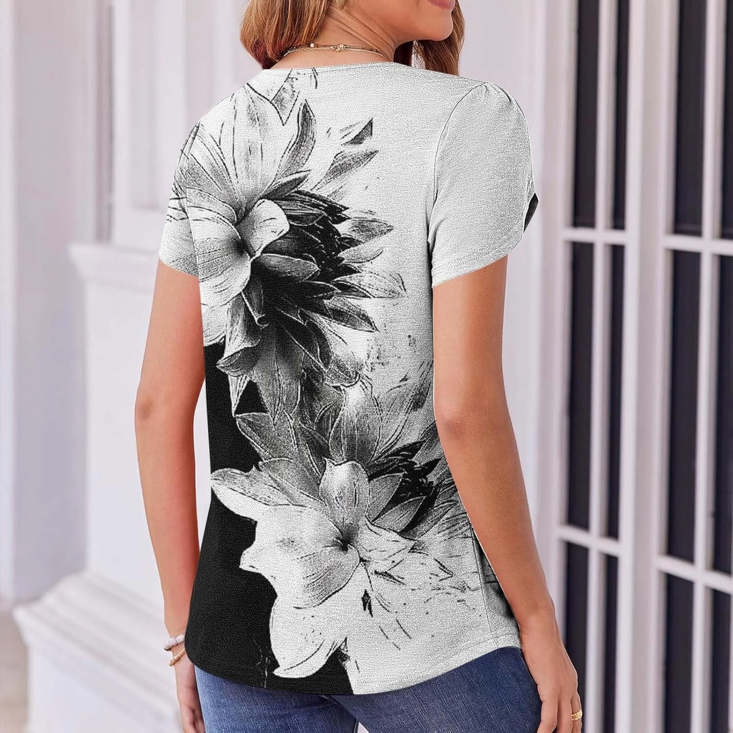 Blouses for Women Dressy Casual 2025 Summer Short Sleeve Loose Fit Tops Petal Sleeve Pleated Tunic Curved Hem