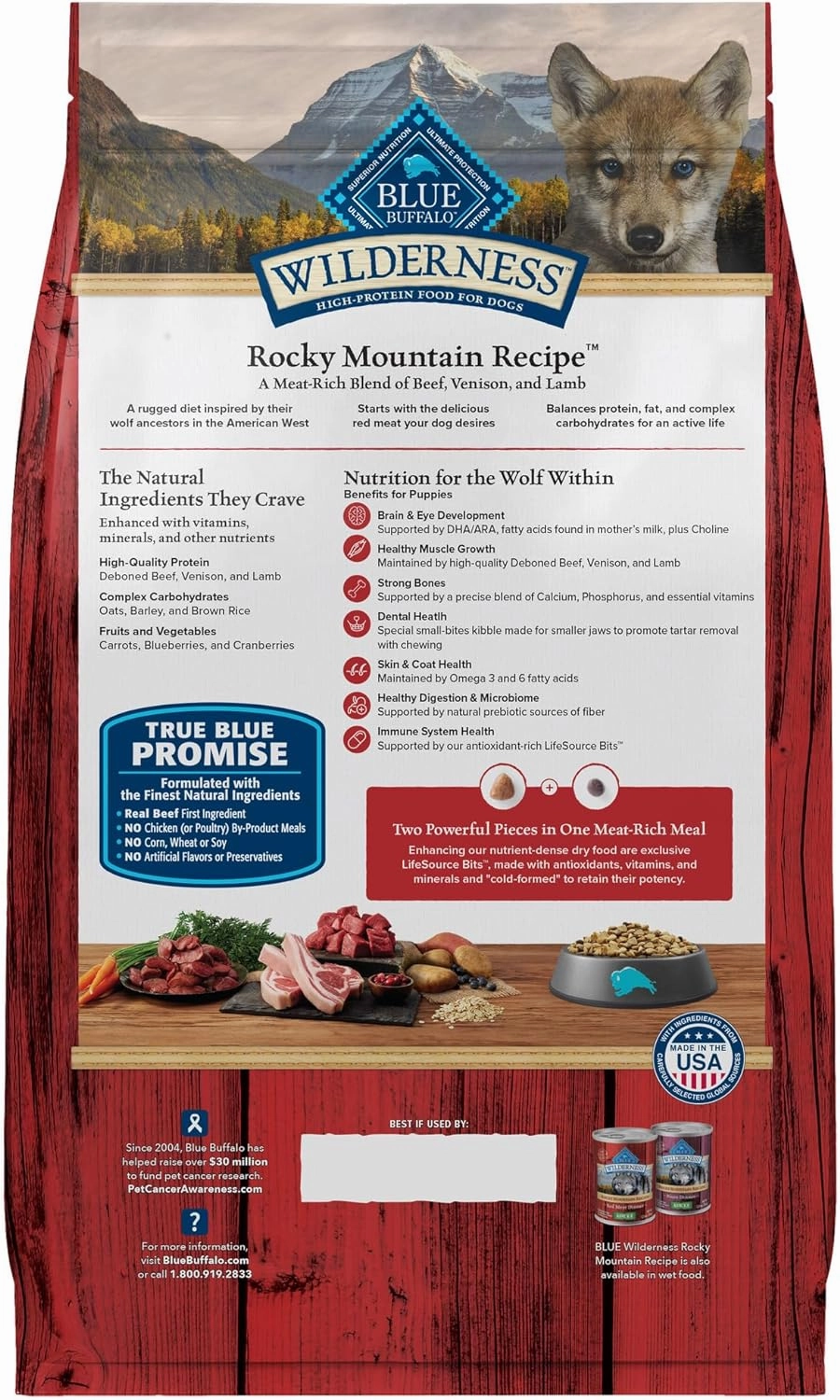 Blue Buffalo Wilderness High-Protein Rocky Mountain Recipe Dry Food for Puppies, Red Meat & Grains, 4.5-lb. Bag