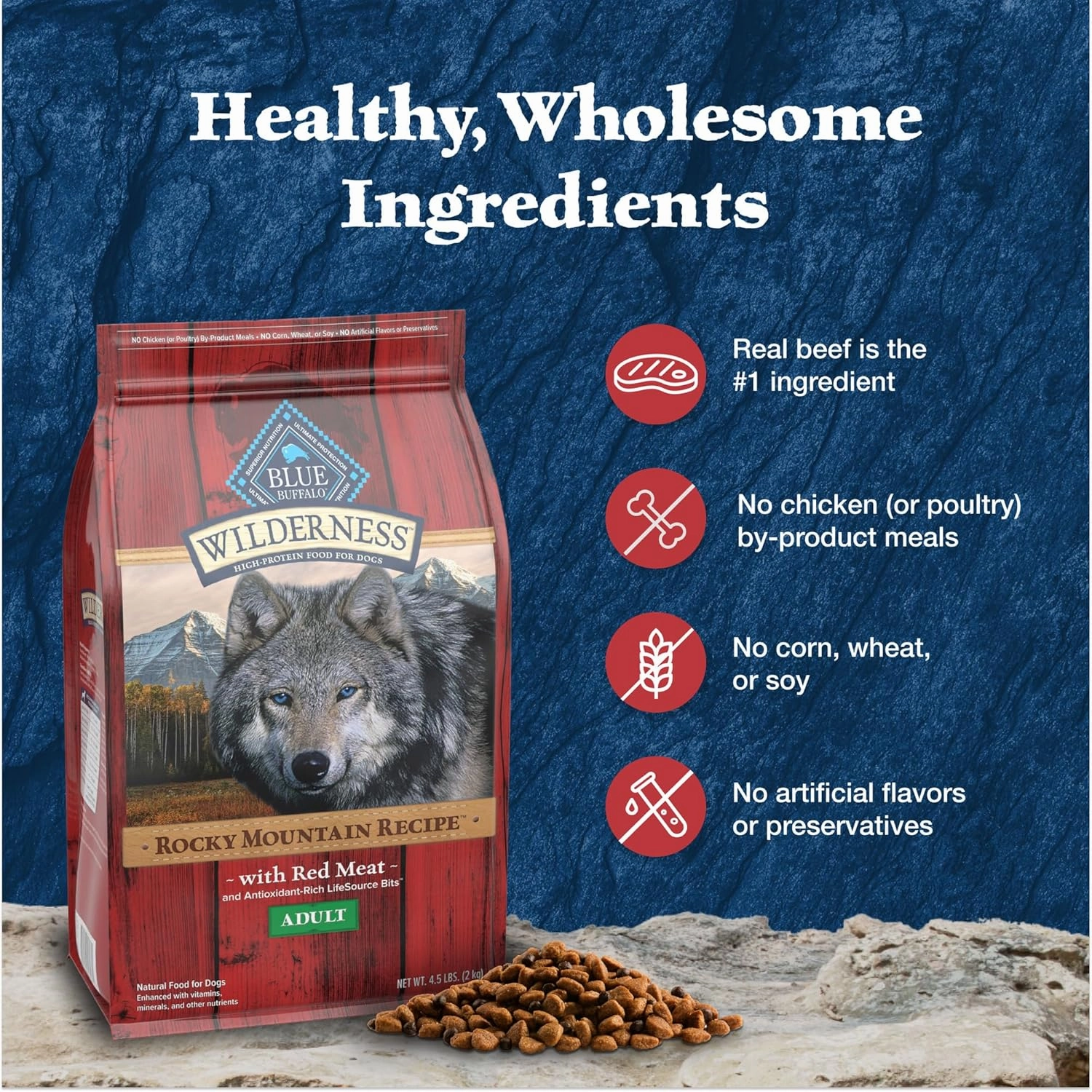 Blue Buffalo Wilderness Rocky Mountain Recipe High-Protein Adult Dry Dog Food Wholesome Red Meat