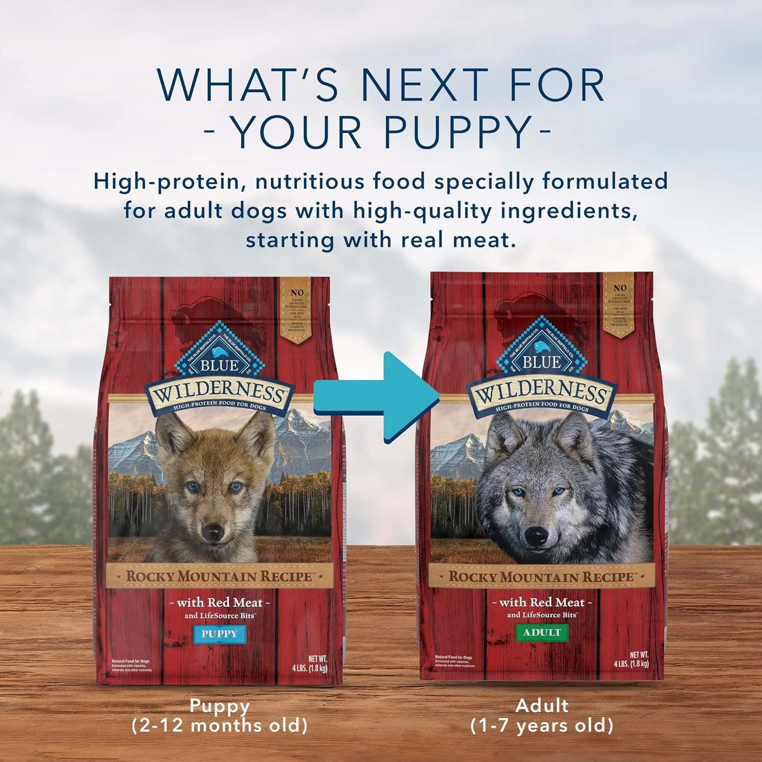 Blue Buffalo Wilderness Rocky Mountain Recipe High Protein, Natural Puppy Dry Dog Food, Red Meat 4-lb