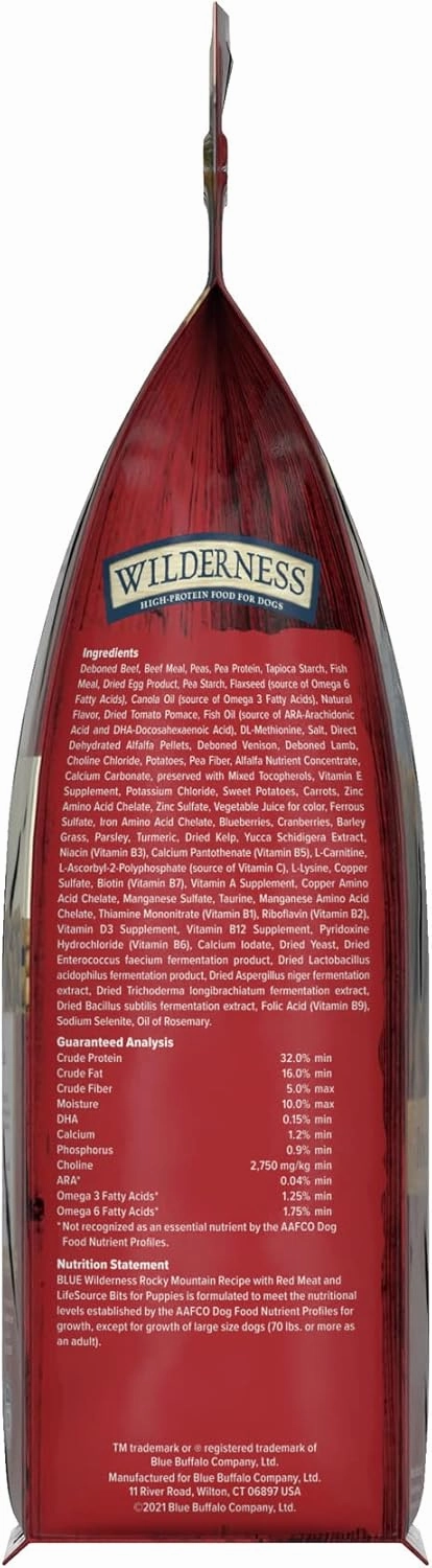 Blue Buffalo Wilderness Rocky Mountain Recipe High Protein, Natural Puppy Dry Dog Food, Red Meat 4-lb