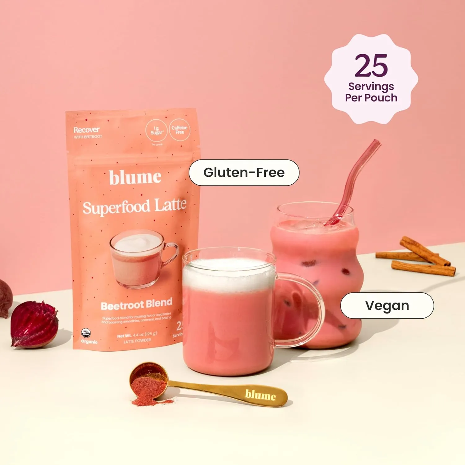 Blume Beetroot Latte | Energizing Beet Powder Blend with Clove, Cinnamon, & Ginger | Antioxident Rich and Caffeine Free | Vegan, Keto Friendly, & Gluten Free | 25 Servings