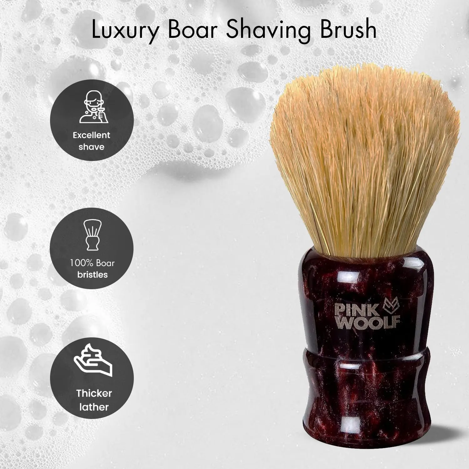 Boar Bristle Shaving Brush for Men | 28mm Knot Shaving Brush for Rich Lather | Soft Bristles Gentle on Skin | Maroon Handle | Classic Wet Shaving Brush for Smooth, Comfortable Shave