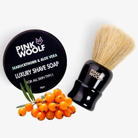 Boar Bristles Shaving Brush & Natural Shaving Soap Combo (Seabuckthorn & Aloe Vera) for Smooth Skin